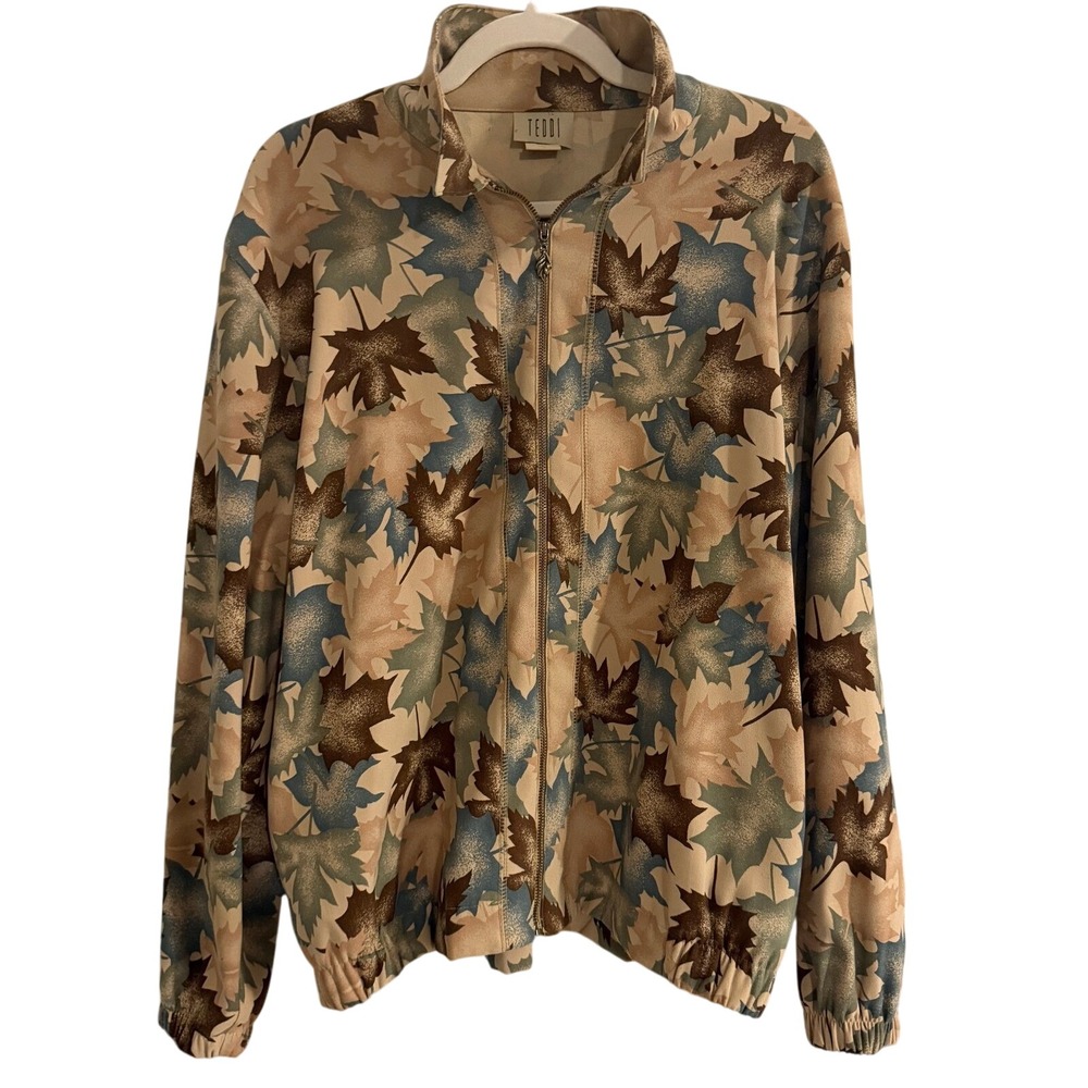 Women's Fall Jacket Maple Leaf Print Zip Casual Lightweight Outerwear Size L‎